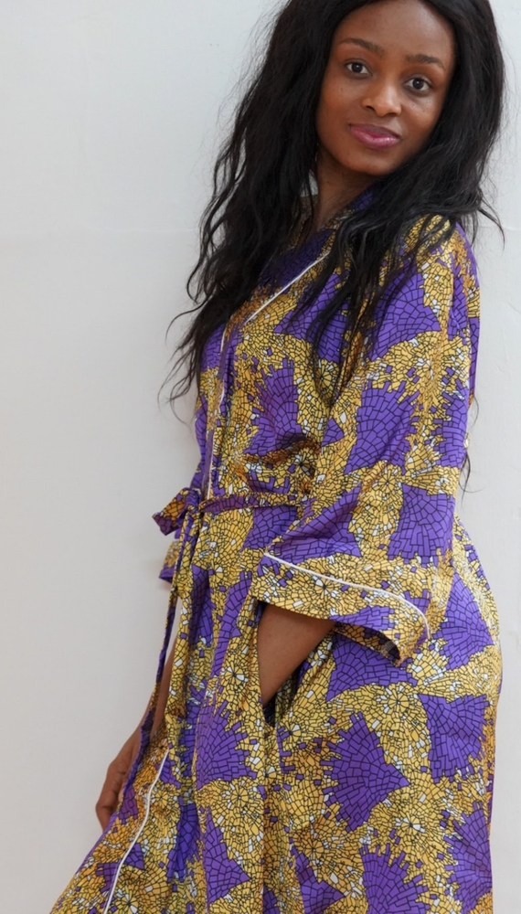African print silk robe